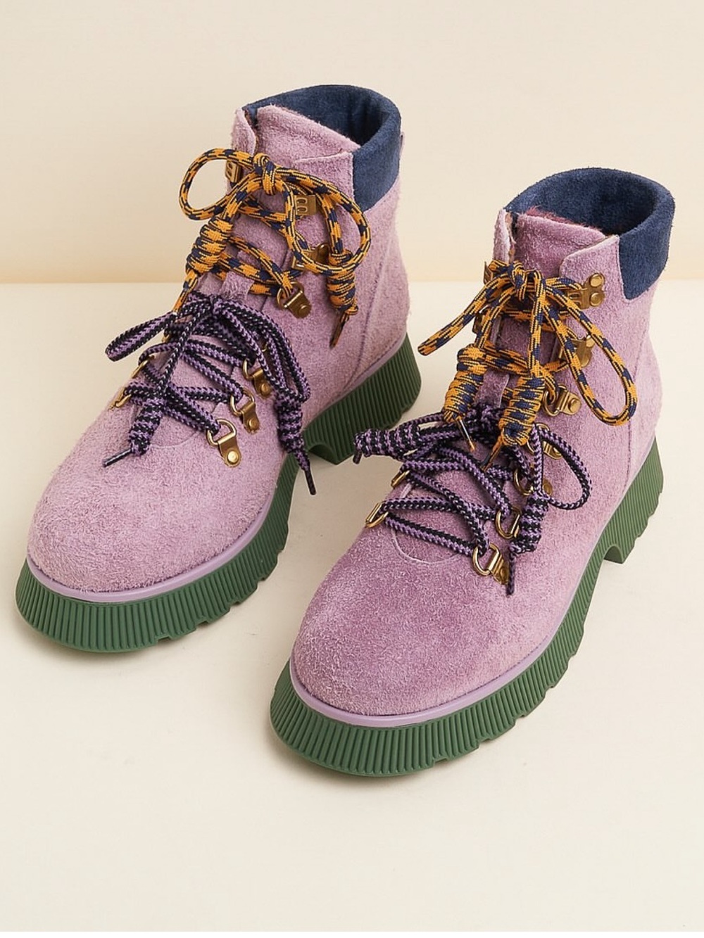 Charlotte Stone Tyler Suede Lace-Up Ankle Boots in Lavender and Green NWT NIB